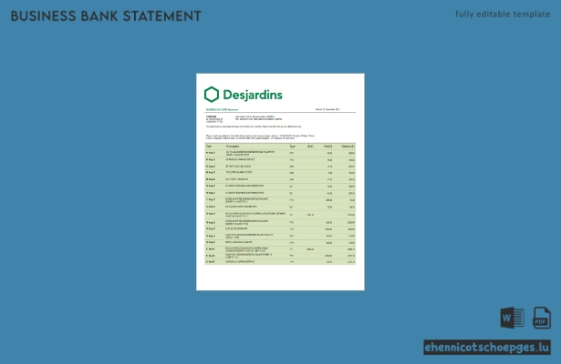 Desjardins Bank Firmenkontoauszug – Beispielansicht (Word und PDF)